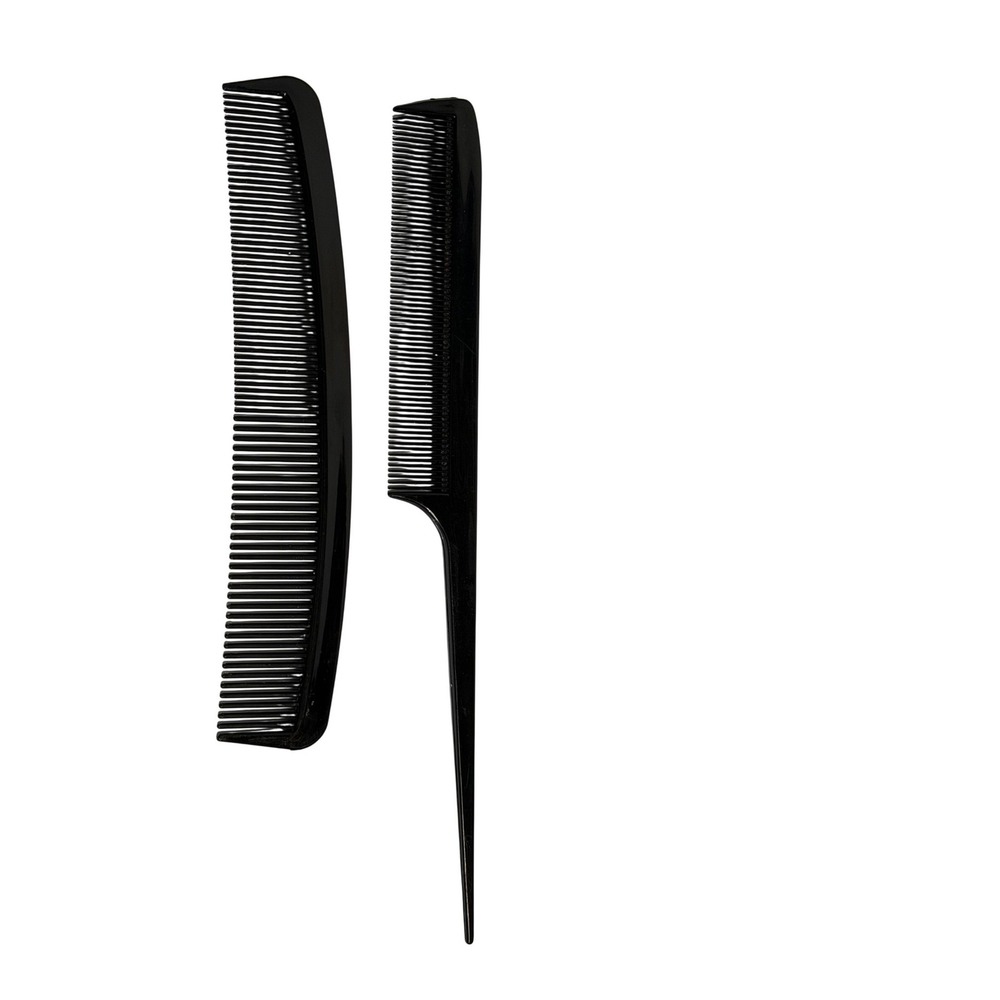 VTG Professional Hair Styling Combs Black Plastic Rat Tail Barber Set 2pc 8in
